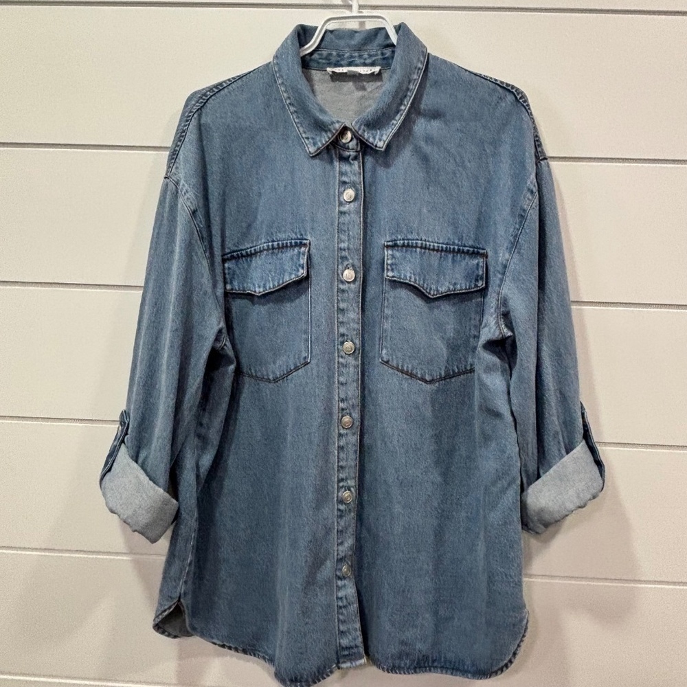 Jane + Delancey Medium Weight Roll Tab Sleeve Denim Button Up Shirt Size Xl
